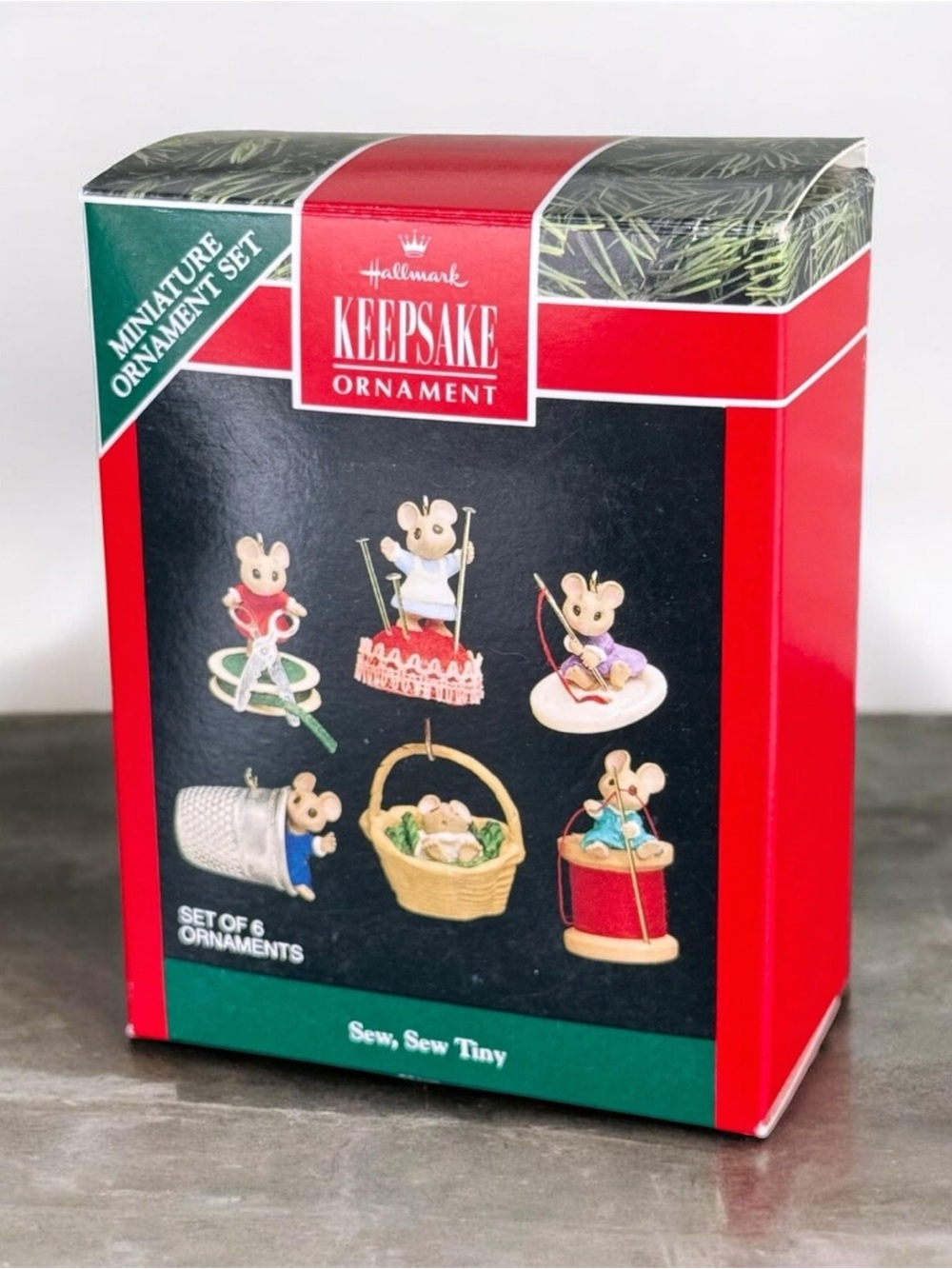 Hallmark Keepsake Ornament Set - Red and Green Sew, Sew Tiny (Set of 6)1992